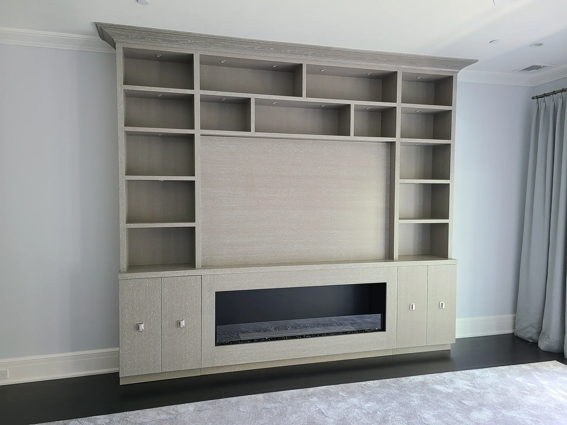 Oak Media Wall with Fireplace — gallery 1